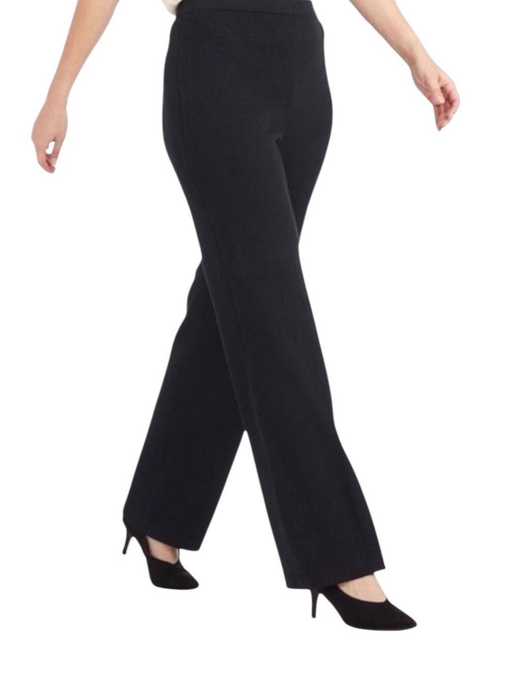 St. John Santana Knit Pull-On High Waist Wide Leg Pants Black - Picture 2 of 8